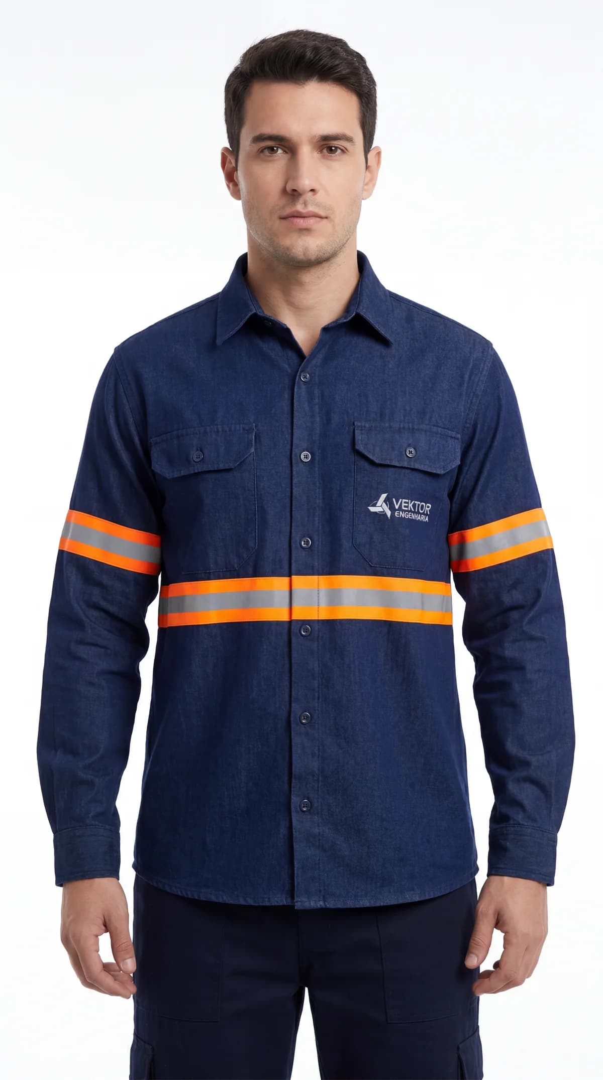 Camisa de trabalho com faixas refletivas - vista frontal