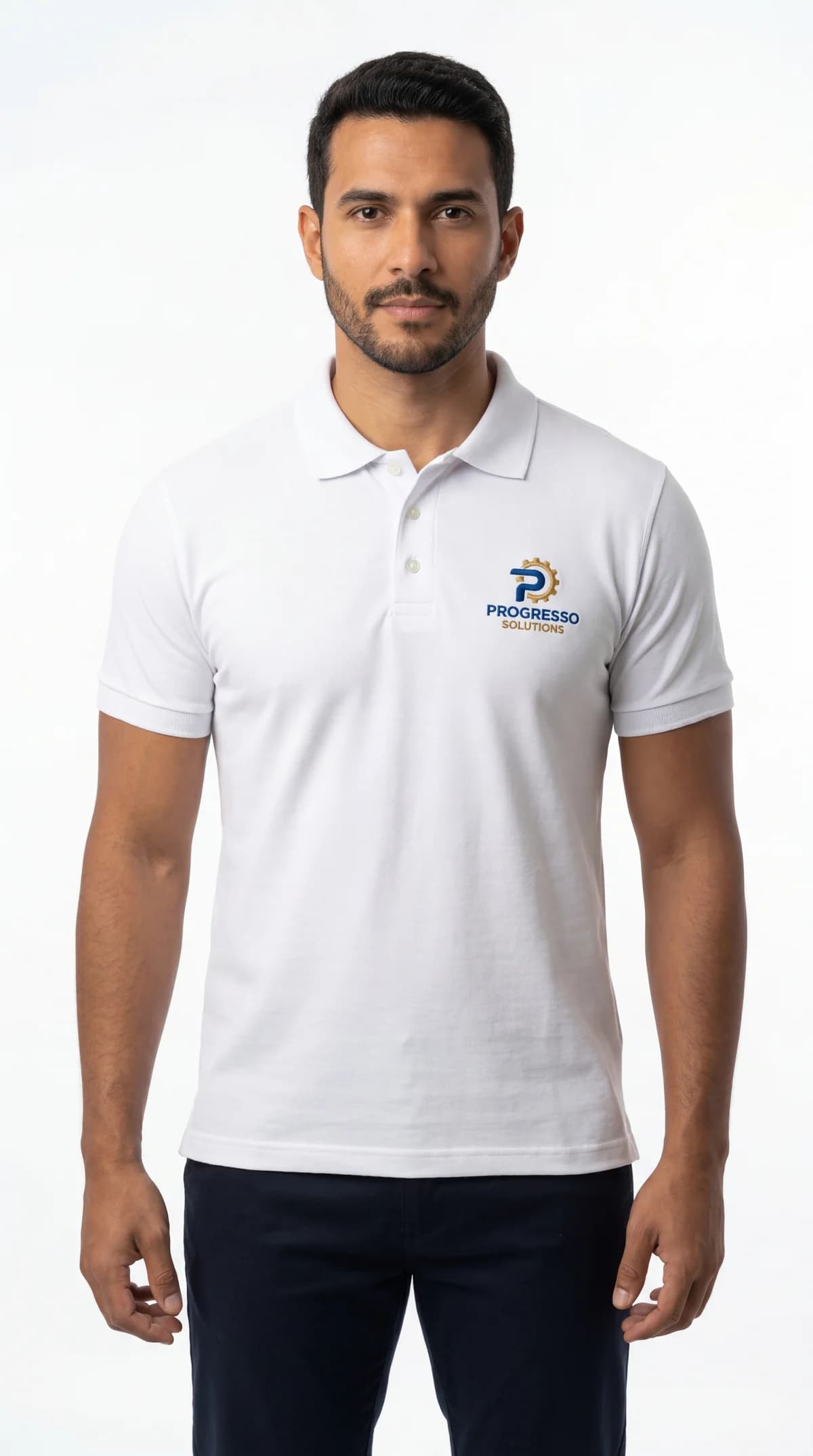 Camisa polo branca em piquet - vista frontal
