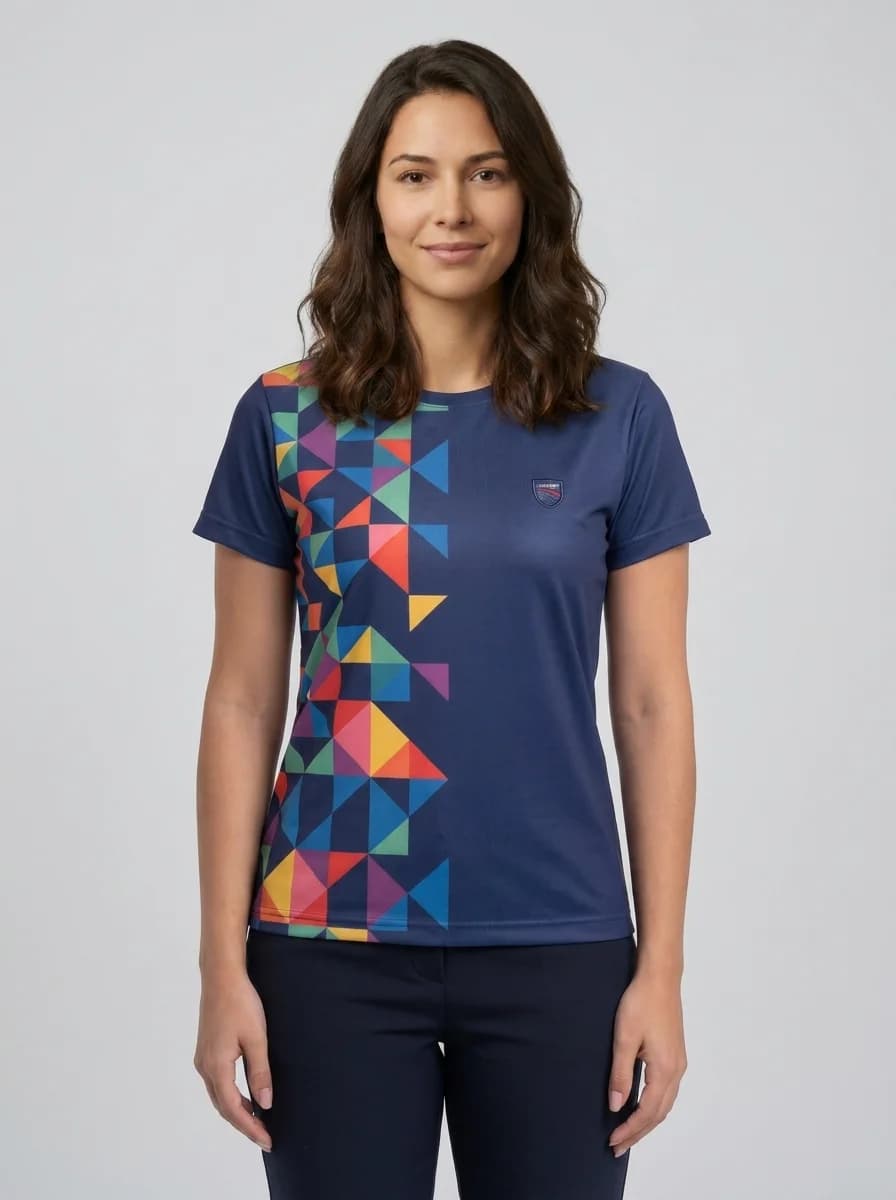 Camiseta sublimada corporativa azul marinho - vista frontal